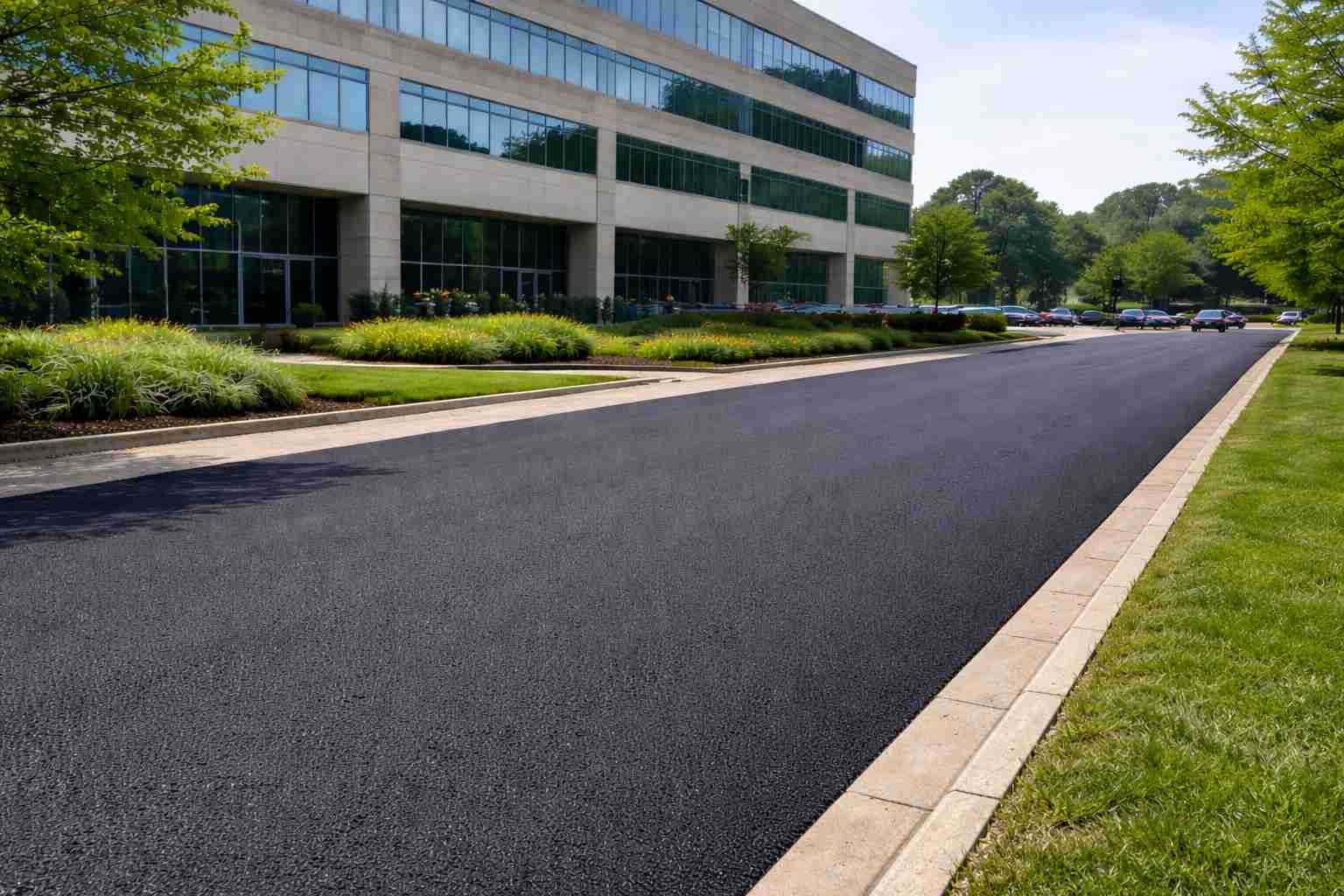 Commercial space's asphalted parking space by Durable Paving.