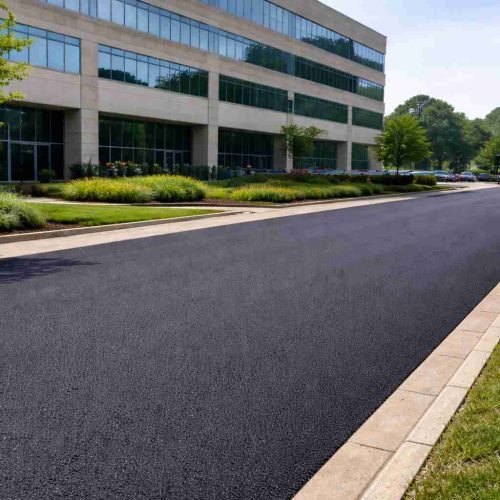 Commercial space's asphalted parking space by Durable Paving.